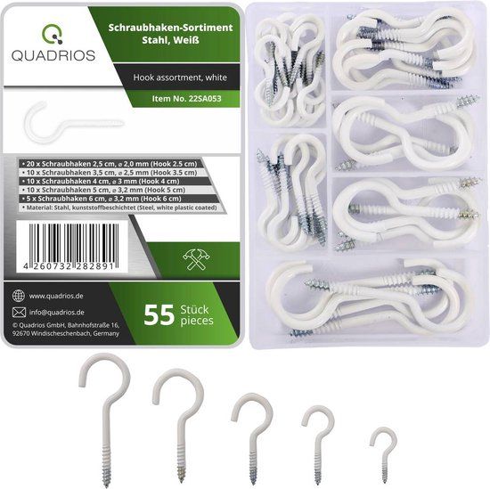 Quadrios 22SA053 Assortiment schroefhaken wit 55 onderdelen 55 stuk(s)