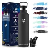 Grsta Sportdrinkfles, 1 liter, roestvrij staal, lekvrij, met rietje, thermosfles zonder BPA, voor fitness, outdoor, sport