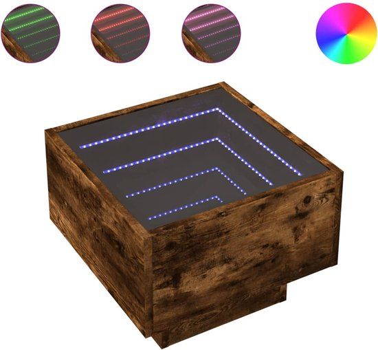 vidaXL Bijzettafel met LED, bewerkt hout, gerookt eikenkleur, 40x40x30 cm