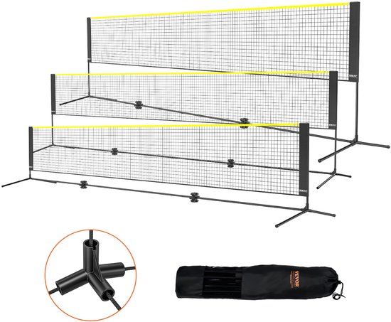 VEVOR Badmintonnet – In Hoogte Verstelbaar – 510x155x103 cm – Opvouwbaar – Zwart – Polyester