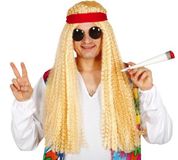 Fiestas Guirca Hippie Pruik Lang Blond Krullen Synthetisch Haar Unisex Volwassenen