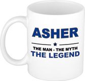 Bellatio Decorations Asher cadeau mok - man myth legend - naam koffiemok / beker - wit en blauw - 300 ml - verjaardag