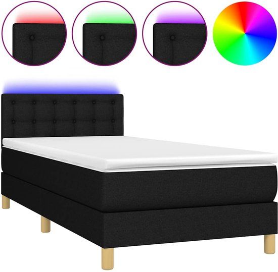 vidaXL Boxspring met matras en LED stof zwart 100x200 cm