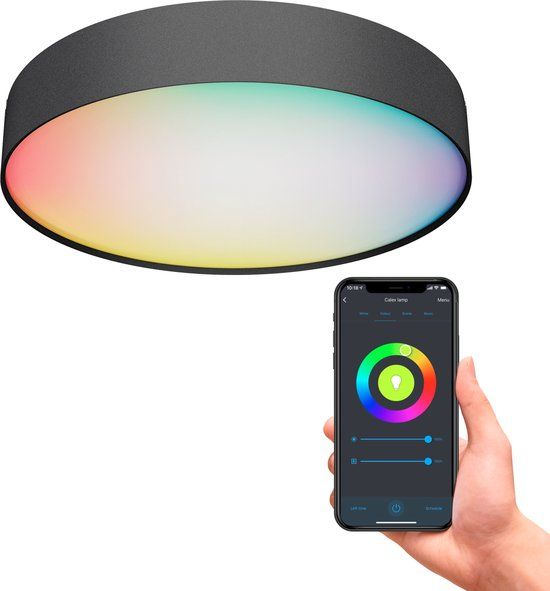 Calex Smart Plafondlamp - 40cm - RGB & Warm Wit - Zwart