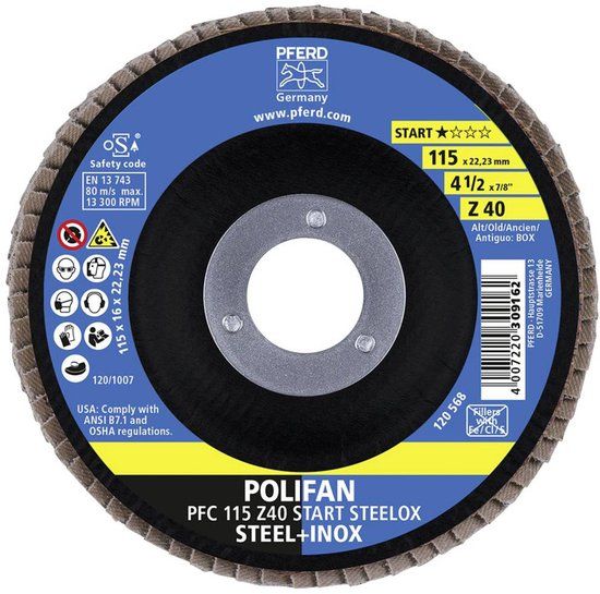PFERD TOOLS 69300936 PFC 115 Z 40 START STEELOX Lamellenschijf Diameter 115 mm Boordiameter 22.23 mm Korrelgrootte (num) 40 10 stuk(s)