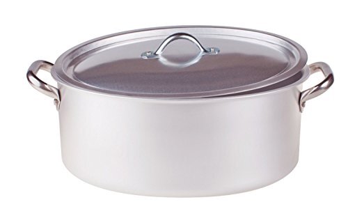 Pentole Agnelli Professionele aluminium 3 mm ovale saucepot met deksel en 2 handgrepen, diameter 30 cm, roestvrij staal, zilver, 30 x 19 x 12 cm