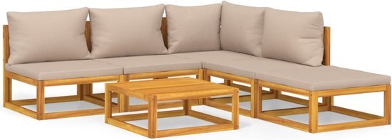 vidaXL 6-delige Loungeset met taupe kussens massief hout