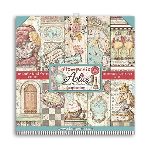 Stamperia International Scrapbooking Pad-Double Face-Alice Door Het Kijkende Glas, Diverse, 30,5 x 30,5 cm