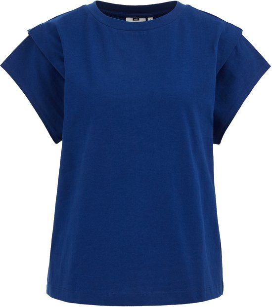 WE Fashion Dames loose fit T-shirt met mouwdetail Cobalt blue