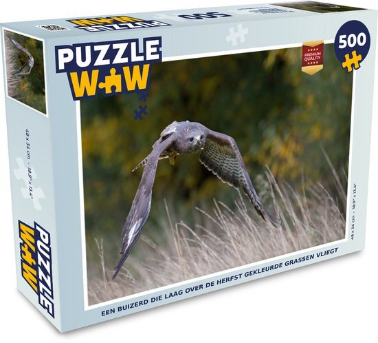 MuchoWow Puzzel Een buizerd die laag over de herfst gekleurde grassen vliegt - Legpuzzel - Puzzel 500 stukjes - Sinterklaas cadeautjes - Sinterklaas voor grote kinderen