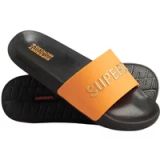 Superdry - Vegan badslippers met logo - Heren - Zwart/Fel Goud