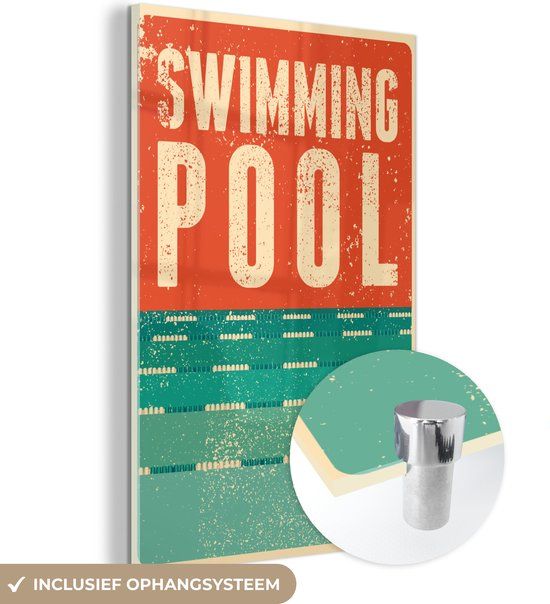 MuchoWow® Glass Painting 80x120 cm - Acrylic Glass - Quotes - Swimming Pool - Vintage - Swimming - Photo on Glass - Paintings