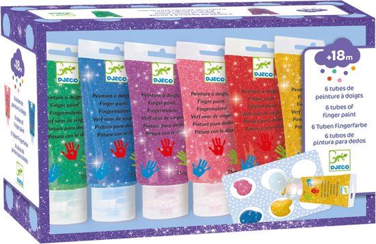 Djeco Vingerverf - Glitter - 6 Tubes - Multi colour