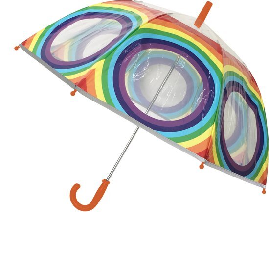 Smati Kid's Rainbow Paraplu - Kinderparaplu Transparant - Stormbestendig - Multikleur - Neon Rand - Ã˜74cm