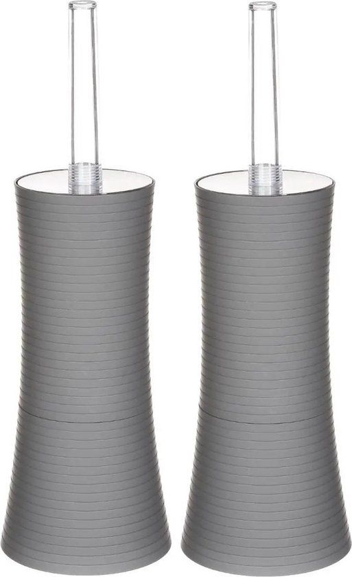 5five - WC-/toiletborstels met houder grijs kunststof 38 cm - Set 2x