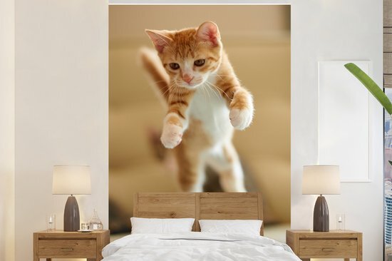 Nr1Wallpaper Behang - Fotobehang Een close-up van een springende kitten - Breedte 170 cm x hoogte 260 cm