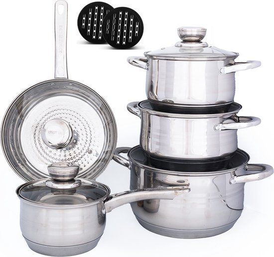 Royalty Line 12-delige Pannenset - RVS - Geschikt voor Alle Warmtebronnen - Met Glazen Deksel