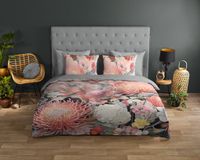 Good Morning dekbedovertrek bloemen - 2 persoons 200x200/220 cm - Perzik - 100% Katoen renforcé
