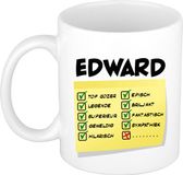Bellatio Decorations Naam mok Edward - wit - top gozer - keramiek - 300 ml - cadeau collega beker