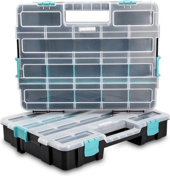 Navaris Organizer - Stapelbare opbergdoos - Set van 2 - Met verdelers en compartimenten - Schroevendoos - Zwart en Wit