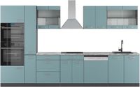 Vicco R-Line Complete keukeneenheid – 350 cm met hoge kast, WB Marmer Blauw-grijs/antraciet
