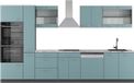 Vicco R-Line Complete keukeneenheid – 350 cm met hoge kast, WB Marmer Blauw-grijs/antraciet