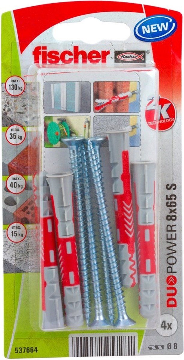 Fischer 537664 Blister Duopower - 8 x 65 - meerkleurig