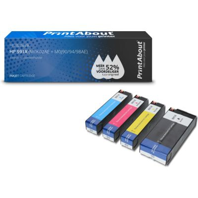 PrintAbout Huismerk HP 991X (M0K02AE + M0J90/94/98AE) Inktcartridge 4-kleuren Voordeelbundel Hoge capaciteit