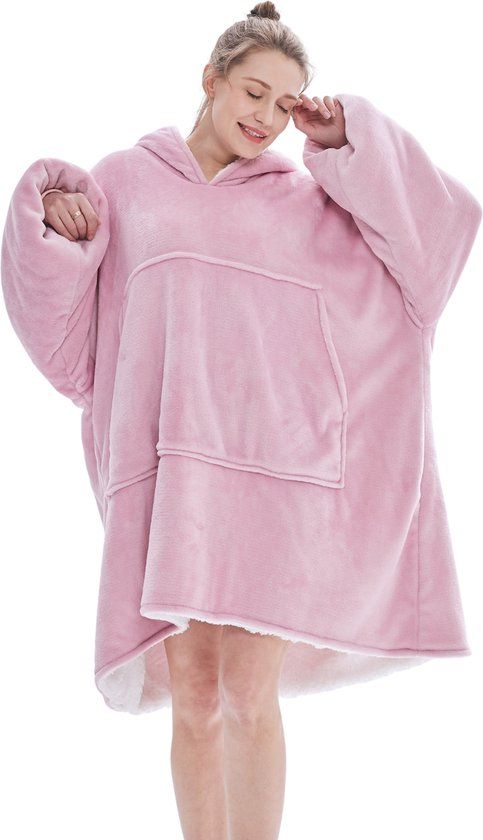 JAXY Hoodie Deken - Lotus Roze - Fleece Deken Met Mouwen - 1450 gram - 200x126 cm