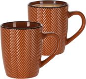 Siaki Koffiemok/theemok - 2x - Fishbone - terra - 370 ml - mokken - keramiek