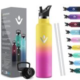 HoneyHolly Drinkfles - 1000ml - RVS Waterfles met Herbruikbaar Rietje (2 Doppen), Lekvrij en Vacuüm-Geïsoleerd, BPA-vrij, Ideaal voor Sport & Outdoor, School en Fitness