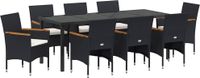 vidaXL Tuin Eettafel Set 9 st Zwart polyrotan