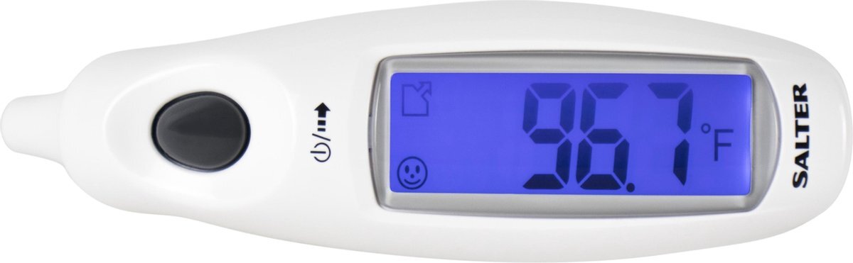 Salter Digitale Oorthermometer – Medische Jumbo Display Thermometer, Zeer Nauwkeurige Metingen voor Volwassene en Baby, Instantaan, Waterdicht, Koorts Alarm, 10 Herinneringen – Wit