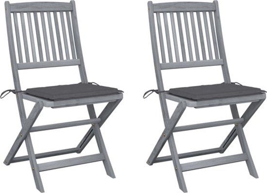 vidaXL Set van 2 klapstoelen met kussens, massief acaciahout, antraciet