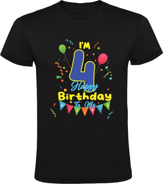 I'm 4 Happy Birthday To Me Kindershirt - Black - Size 116