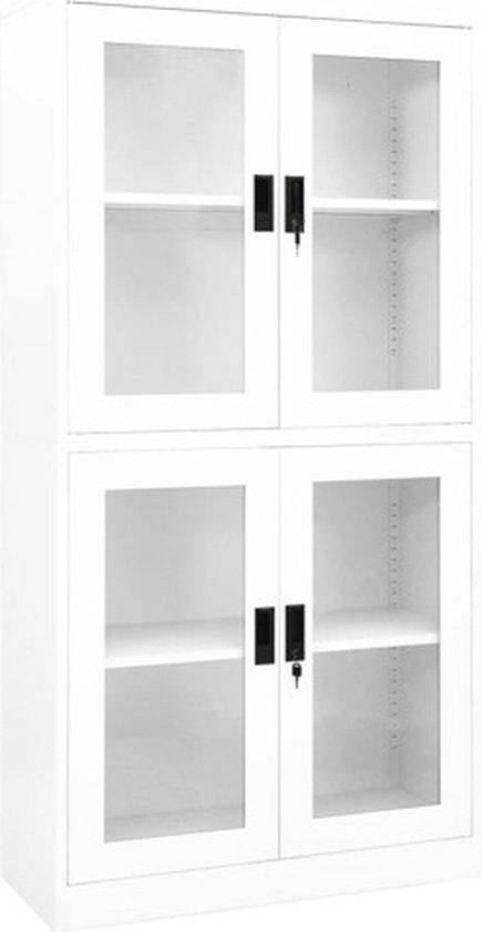 vidaXL Kantoorkast 90x40x180 cm staal en gehard glas wit