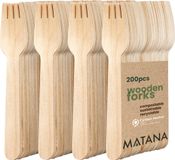 Matana – 200 Houten Wegwerp Vorkjes – Stevig, Biologisch Afbreekbaar & Composteerbaar – Voor Bruiloften, Verjaardagen, Picknick & BBQ