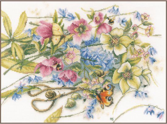 Lanarte Borduurpakket - Helleborus en vlinders - 43 x 31cm