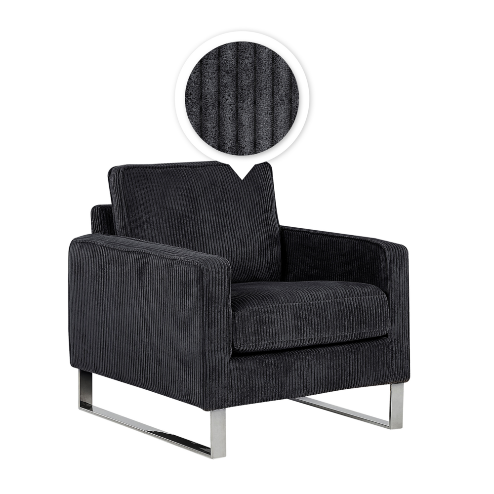 Beliani VIND Fauteuil - Zwart Corduroy