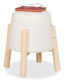 Relaxdays Teddy Fur Stool Poef/voetenbank Cylinder Wit