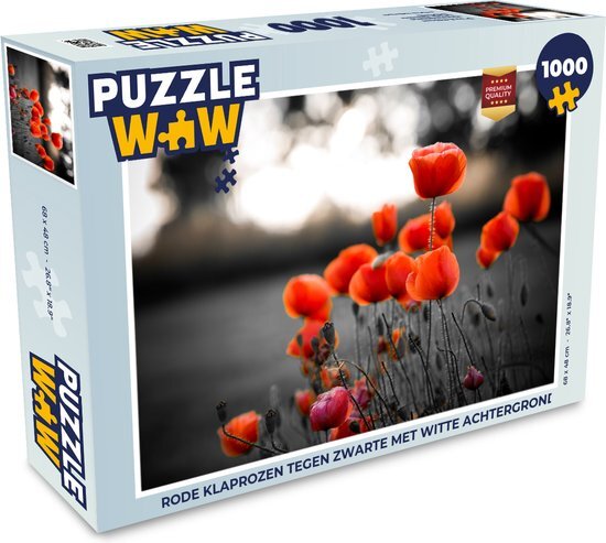 MuchoWow Puzzel Rode Klaprozen tegen zwarte met witte achtergrond - Legpuzzel - Puzzel 1000 stukjes volwassenen