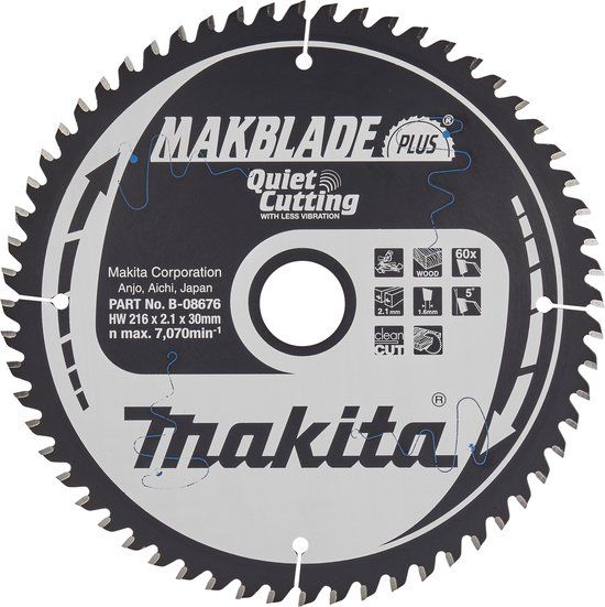 Makita Afkortzaagblad voor Hout | Makblade-Plus | Ø 216mm Asgat 30mm 60T - B-08676