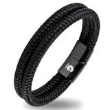 Galeara Design NOA Armband Heren Zwart Touw met Magnetische Sluiting - Gevlochten Nylon Koord Nautische Scheepstouw Armband - 22,5 cm