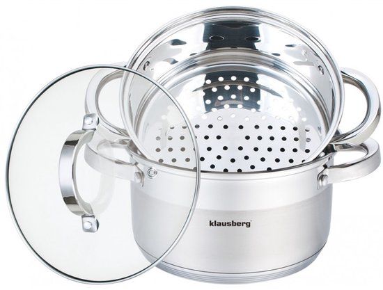 KLAUSBERG 7141 - Stoompan - 3-delig - 22cm - RVS - Alle warmtebronnen