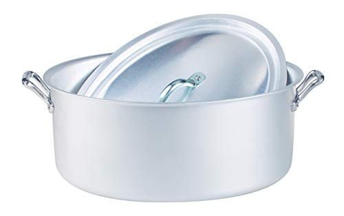 Pentole Agnelli Ovale steelpan met 2 handgrepen en deksel, in BLTF Aluminium, Mat, Zilver - 8007441058678