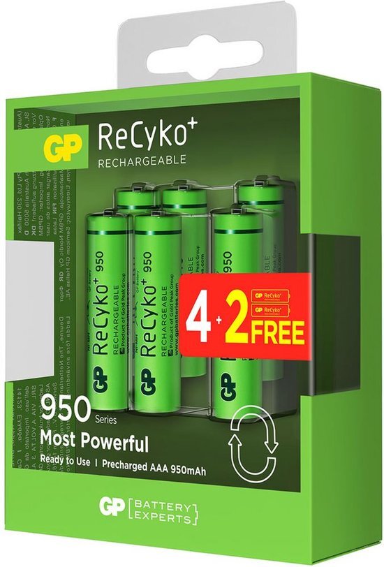 GP ReCyko+ AAA 950mAh 4 + 2 stuks Oplaadbare NiMH Batterij