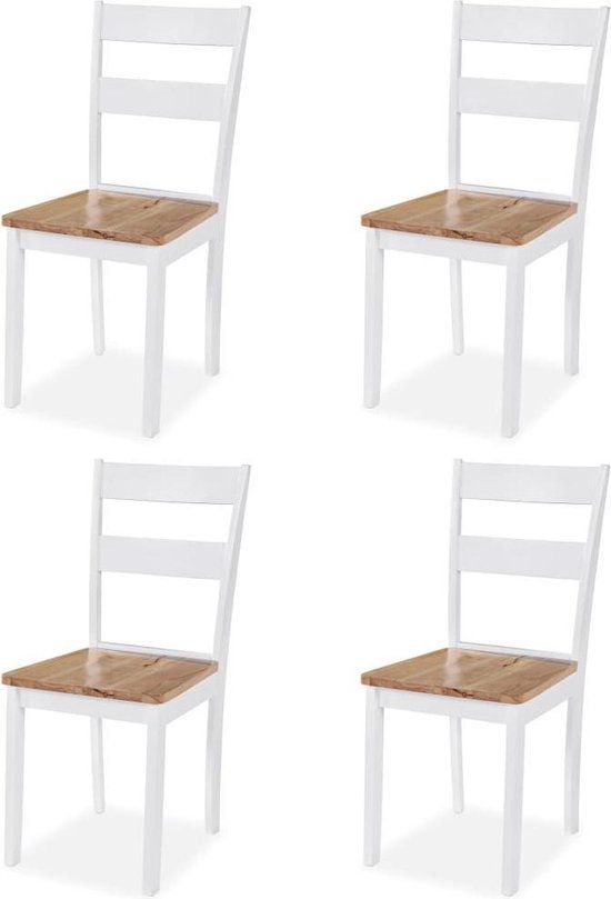 vidaXL Eetkamerstoelen 4 stuks massief rubberwood wit