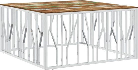 vidaXL Salontafel - Roestvrij staal en massief gerecycled hout - Zilver