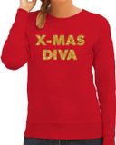 Bellatio Decorations Christmas Diva Foute Kersttrui - sweater - goud / glitters - rood - dames - kerstkleding / kerst outfit XL