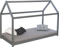 Homestyle4u Kinderbett 90x200 mit Matratze mit Standard 100 mit Lattenrost Hausbett Holzbett Grau